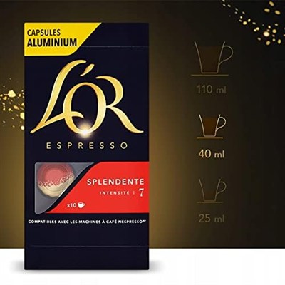 LOR Splendente, Core Collection, Yoğunluk 7, Turunçgil ve Fındık Notaları Espresso Kapsülleri, 10 Adet, 1 Paket, 07 Splendente