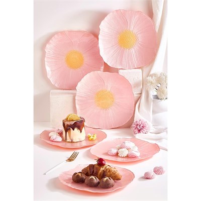 Lora Bianca Alba 28 Cm 6lı Pembe Çiçek Desen Servis Sunum Tabağı Seti