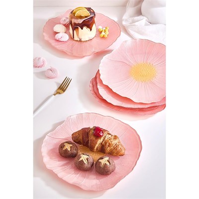 Lora Bianca Alba 28 Cm 6lı Pembe Çiçek Desen Servis Sunum Tabağı Seti