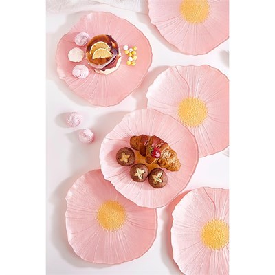 Lora Bianca Alba 28 Cm 6lı Pembe Çiçek Desen Servis Sunum Tabağı Seti