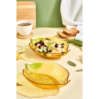 Lora Bianca Citrus 2li Büyük Limon Formlu Cam Salata/meze Sunum Kasesi Seti