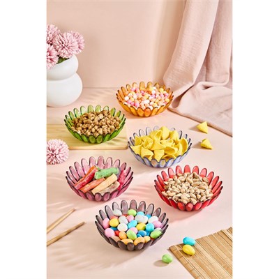 Lora Bianca Fiori 6lı Renkli Cam Çerez/meyve/meze/salata Kasesi Seti