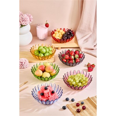 Lora Bianca Fiori 6lı Renkli Cam Çerez/meyve/meze/salata Kasesi Seti