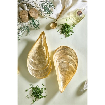 Lora Bianca Gold İstiridye Cam Meze Servis Tabağı - 2 Adet Gold