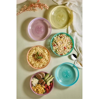 Lora Bianca Ip 18 Cm Rainbow 6 Parça Cam Bowl - Makarna - Salata Kase Seti Çok Renkli