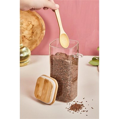 Lora Bianca Kapaklı Ve Kaşıklı Cam Kavanoz/saklama Kabı - 18 Cm Beyaz