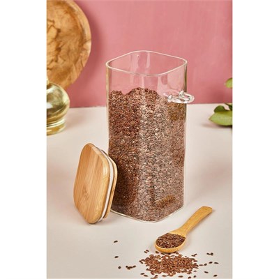 Lora Bianca Kapaklı Ve Kaşıklı Cam Kavanoz/saklama Kabı - 18 Cm Beyaz