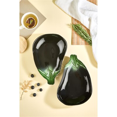 Lora Bianca Mora 2li Büyük Patlıcan Formlu Cam Salata/meze Sunum Kasesi Seti