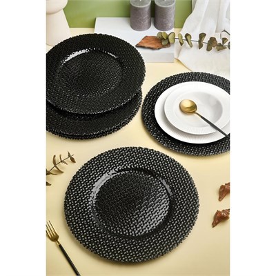 Lora Bianca Onyx 6lı Siyah Cam Supla Tabak Seti 32 Cm