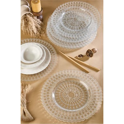 Lora Bianca Pizzo 6lı Şeffaf Cam Supla Tabak Seti 32 Cm Şeffaf