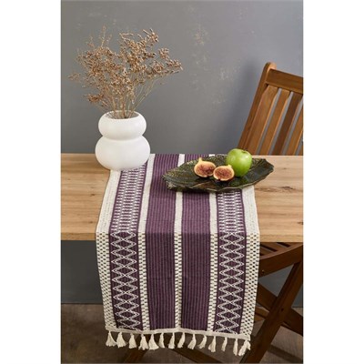 Lora Bianca Rustique Mor Pamuk Masa Örtüsü Runner 35x145 Cm Mor