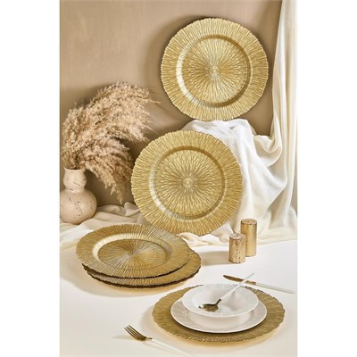 Lora Bianca Victorian 6lı Gold Cam Supla Tabak Seti 32 Cm Gold