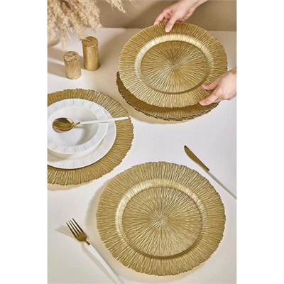 Lora Bianca Victorian 6lı Gold Cam Supla Tabak Seti 32 Cm Gold
