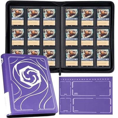 Lorcana Kartları için Bağlayıcı, Premium 9 Cepli Ticaret Kartı Albümü, 500 Cepli ve Playmat Lorcana Kartları, Jetonlar ve Kurallar sayfasıyla uyumlu - Klasik Mor