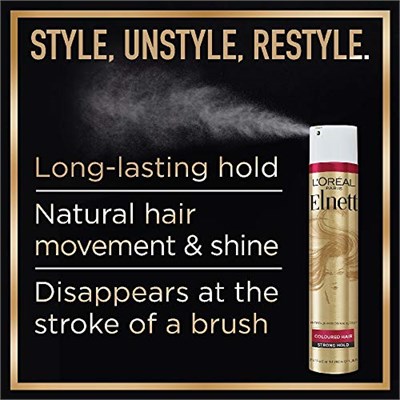 LOreal Paris Elnett Ekstra Güçlü Tutuşlu Saç Spreyi, 24 saate kadar ekstra güçlü tutuş ve doğal görünümlü parlaklık sağlar, temiz ve yeniden şekillendirmeye hazır hissettirir, 200 ml.