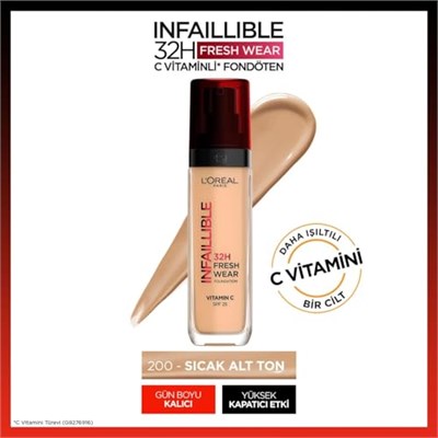 LOreal Paris Infaillible 32H Fresh Wear C Vitaminli Fondöten - 200 Golden Sand 30 ml