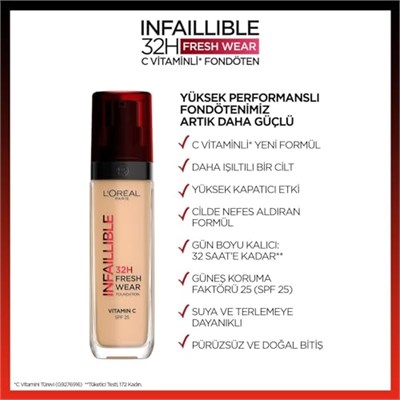 LOreal Paris Infaillible 32H Fresh Wear C Vitaminli Fondöten - 220 Sable Sand 30 ml