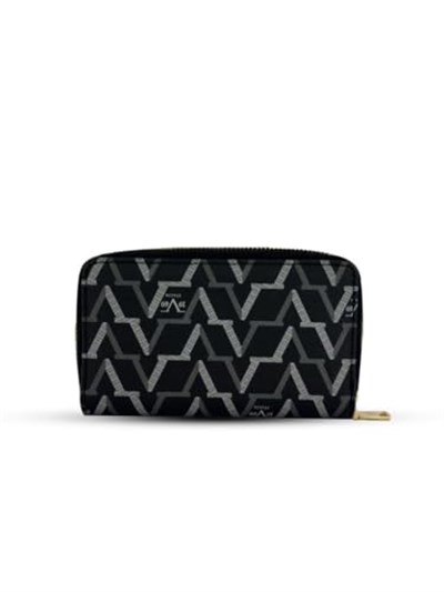 Louisiana Polo 19V69 İtalya Kadın Cüzdanı, Siyah Monogram Desen, 16x10x2 cm, 12 Kart Gözü, Bozuk ve Kağıt Para Bölmeli