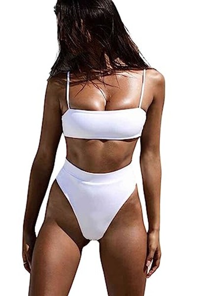 Lovesand Angelsin Kadın V Kesim Yüksek Belli Seksi Bikini Seti (as1, Sayısal, Sayısal_6, Normal, Normal, Beyaz), Beyaz, 36