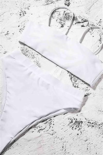 Lovesand Angelsin Kadın V Kesim Yüksek Belli Seksi Bikini Seti (as1, Sayısal, Sayısal_6, Normal, Normal, Beyaz), Beyaz, 36