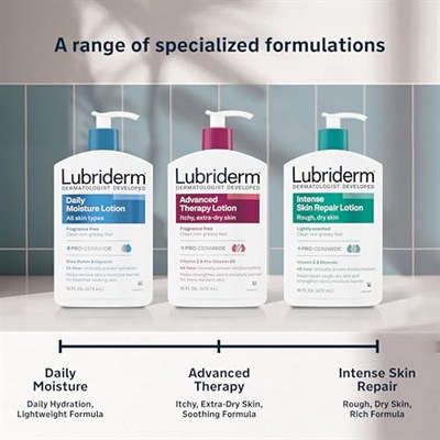 Lubriderm Günlük Nem Nemlendirici Kokusuz Vücut Losyonu Pro-Vitamin B5 ile Sağlıklı Görünümlü Ciltler için Normal-Kuru Ciltler için, Yağsız ve Kokusuz Losyon, 16 ml