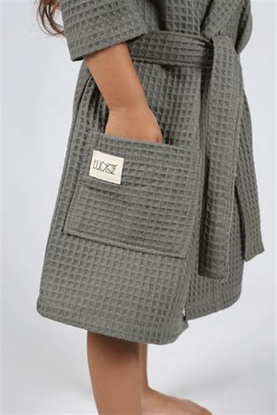 Luckka Pike Çocuk Bornoz Waffle Kumaş - ZTWAF00 2-4 Yaş Gri