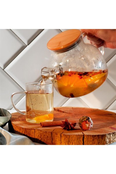 Luna Borosilikat Cam Demlik 1.5 L – Bambu Kapaklı, Isıya Dayanıklı Çaydanlık