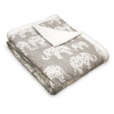 Lush Decor Fil Geçit Töreni Bulanık Tersinir Sherpa Battaniye, 152 cm x 127 cm, Gri ve Beyaz