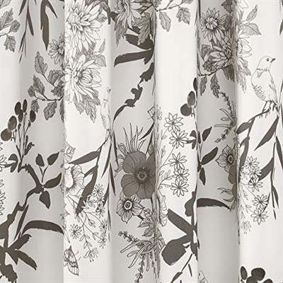 Lush Decor, Gri ve Beyaz Botanik Bahçesi Perdeleri Çiçekli Kuş Baskılı Oda Karartma Pencere Perdeleri Oturma, Yemek, Yatak Odası için Set, 95