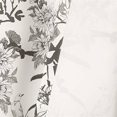 Lush Decor, Gri ve Beyaz Botanik Bahçesi Perdeleri Çiçekli Kuş Baskılı Oda Karartma Pencere Perdeleri Oturma, Yemek, Yatak Odası için Set, 95