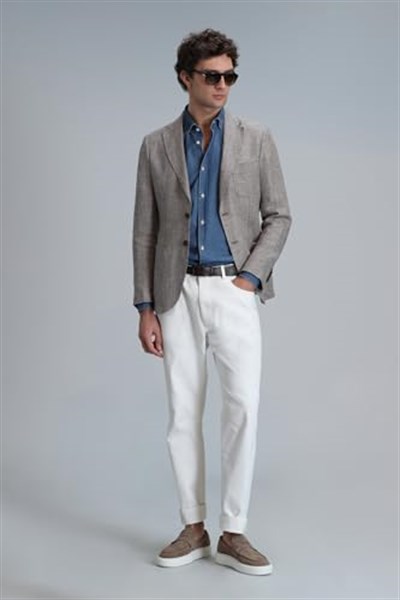 Luta Spor Erkek Blazer Ceket Slim Fit Kahverengi 48