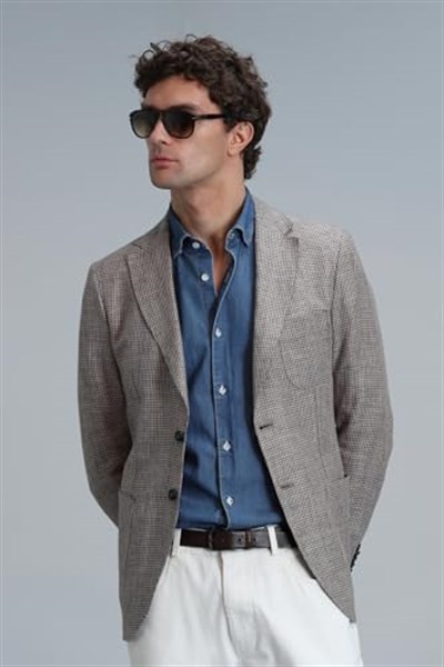Luta Spor Erkek Blazer Ceket Slim Fit Kahverengi 50