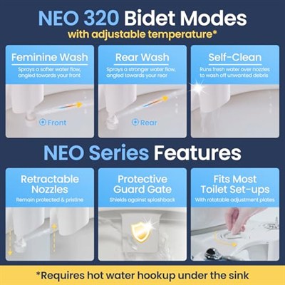 Luxe Bidet Neo 320 (Elite Series) – kendi kendini temizleyen Dual başlık –, sıcak ve soğuk su ile elektrik mekanik Bide WC-sabitleme W/güçlü musluk valfler ve metal hortumlar, Neo 320 white