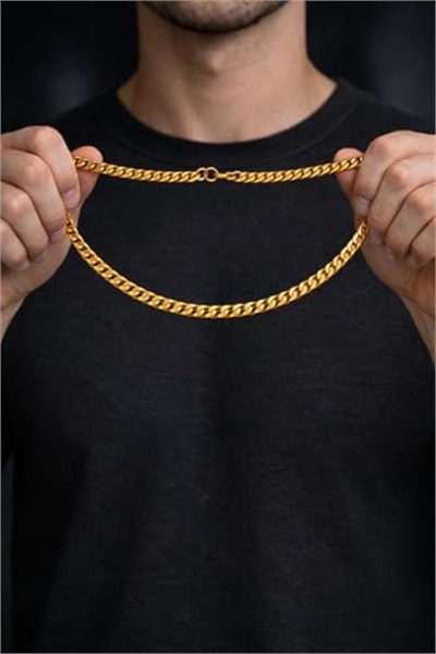 Luxury Gurmet Erkek Paslanmaz Çelik Kolye Zincir, Altın, 60 cm