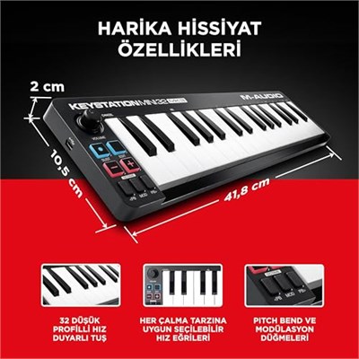 M-AUDIO Keystation Mini 32 MK3 USB MIDI Klavye Denetleyicisi, 32 Hız Duyarlı Mini Tuş ve Kayıt Yazılımı Dahil - Seçenekler: Controller Mini, Mini Pro Controller
