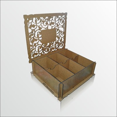 M3 Decorium Kahverengi Ahşap Mistik İşlemeli Kapaklı Poşet Çay Kahve Kutusu