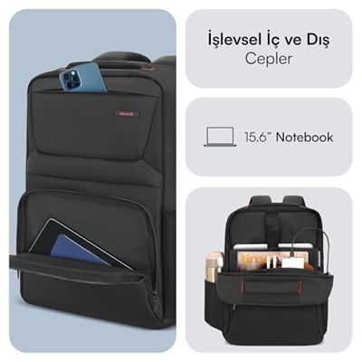 Mack Business X MCC-805 15.6 inç Laptop Sırt Çantası, Mackbook Sırt Çantası, USB Şarj Portlu Bilgisayar ve Notebook Çantası, Kadın Erkek Bilgisayar İş Çantası, Üniversite Okul Ç - Bedenler: 14.1, 15.6