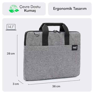 MACK Cityfit MCC-702 Laptop Çantası, Erkekler ve Kadınlar için Profesyonel Bilgisayar Çantası, 13,3 inç - 14.1 inç Notebook Çantası, Evrak Çantası, Gri