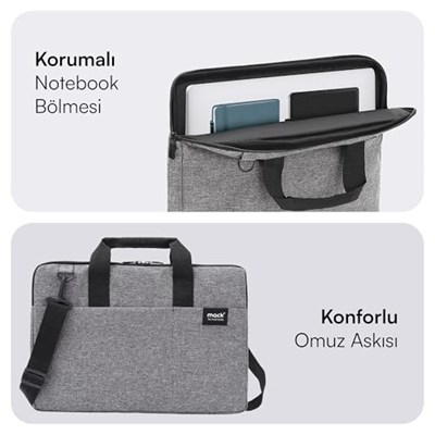 MACK Cityfit MCC-702 Laptop Çantası, Erkekler ve Kadınlar için Profesyonel Bilgisayar Çantası, 13,3 inç - 14.1 inç Notebook Çantası, Evrak Çantası, Gri