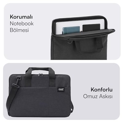 MACK Cityfit MCC-703 Laptop Çantası, Erkekler ve Kadınlar için Profesyonel Bilgisayar Çantası, 15.6 inç Notebook Çantası, Evrak Çantası, Siyah