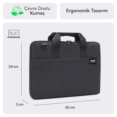 MACK Cityfit MCC-703 Laptop Çantası, Erkekler ve Kadınlar için Profesyonel Bilgisayar Çantası, 15.6 inç Notebook Çantası, Evrak Çantası, Siyah
