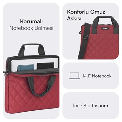 MACK Iksy MCC-902 Laptop Çantası, Erkekler ve Kadınlar için Profesyonel Bilgisayar Çantası, 13,3 inç - 14.1 inç Notebook Çantası, Evrak Çantası, Kırmızı