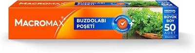 Macro Max Buzdolabı Poşeti Büyük Boy 50 Adet (30x45 cm), Geniş Hacimli Saklama ve Dondurucu Poşeti