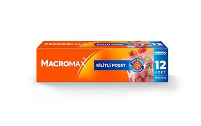 Macro Max Fermuarlı Kilitli Poşet 12 Adet (20x25 cm), Çok Kez Aç Kapa Pratik Saklama Poşeti