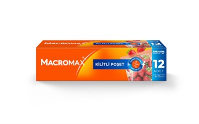 Macro Max Fermuarlı Kilitli Poşet 12 Adet (20x25 cm), Çok Kez Aç Kapa Pratik Saklama Poşeti