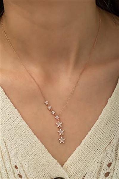 Madam Matmazel Gümüş Kayan Yıldız Kolye, Kadın, Genç Kız ve Anne, Kübik Zirkon (CZ), 925 Ayar Gümüş (Rose Gold)