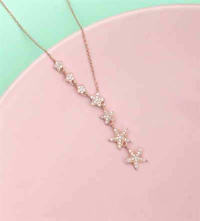 Madam Matmazel Gümüş Kayan Yıldız Kolye, Kadın, Genç Kız ve Anne, Kübik Zirkon (CZ), 925 Ayar Gümüş (Rose Gold)