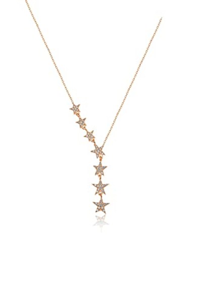 Madam Matmazel Gümüş Kayan Yıldız Kolye, Kadın, Genç Kız ve Anne, Kübik Zirkon (CZ), 925 Ayar Gümüş (Rose Gold)