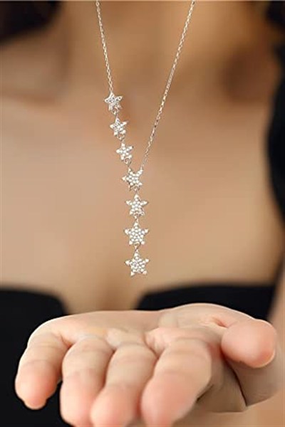 Madam Matmazel Gümüş Kayan Yıldız Kolye, Kadın, Genç Kız ve Anne, Kübik Zirkon (CZ), 925 Ayar Gümüş (Rose Gold)