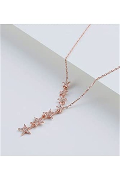 Madam Matmazel Gümüş Kayan Yıldız Kolye, Kadın, Genç Kız ve Anne, Kübik Zirkon (CZ), 925 Ayar Gümüş (Rose Gold)